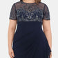Vestido longo feminino XSCAPE Plus com babados e detalhes, azul, tamanho 18W