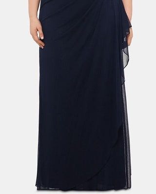 Vestido longo feminino XSCAPE Plus com babados e detalhes, azul, tamanho 18W
