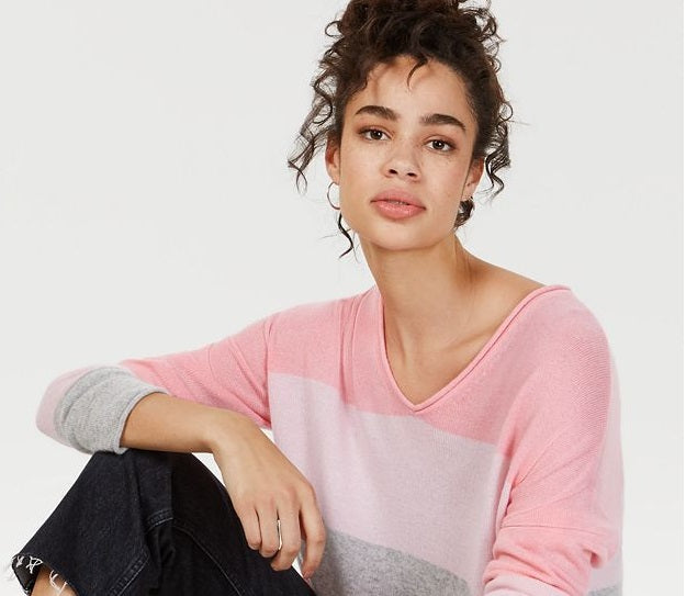 Suéter feminino de cashmere listrado com rolinhos Charter Club, rosa, tamanho médio