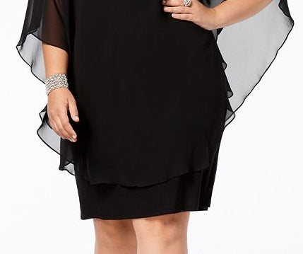 Vestido de coquetel feminino XSCAPE em chiffon, preto, tamanho 22W