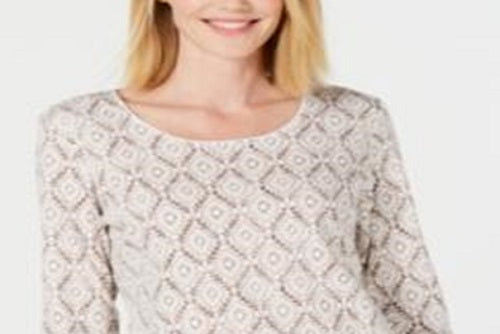 Blusa feminina Karen Scott com estampa de videira e manga 3/4, marrom, tamanho médio