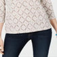 Blusa feminina Karen Scott com estampa de videira e manga 3/4, marrom, tamanho médio