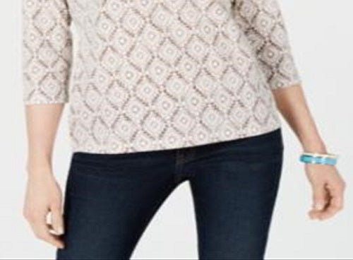 Blusa feminina Karen Scott com estampa de videira e manga 3/4, marrom, tamanho médio