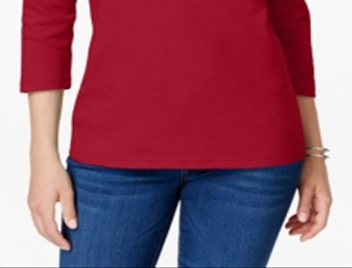 Karen Scott Top feminino com decote redondo, vermelho, tamanho grande
