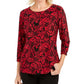 JM Collection Top Feminino Jacquard com Lantejoulas Vermelho Tamanho X-Grande