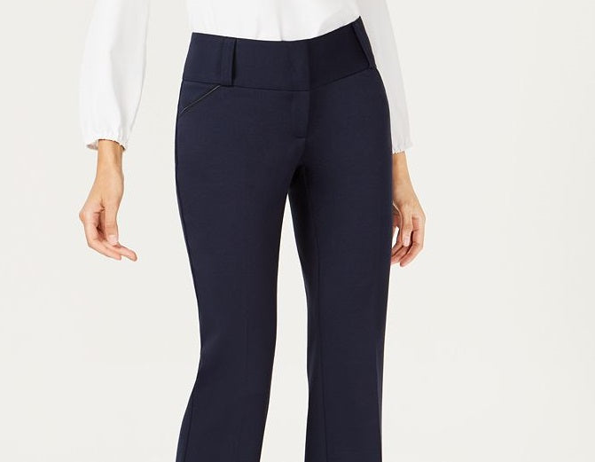 Calça feminina Alfani com acabamento em couro sintético e perna larga, azul, tamanho 16X3