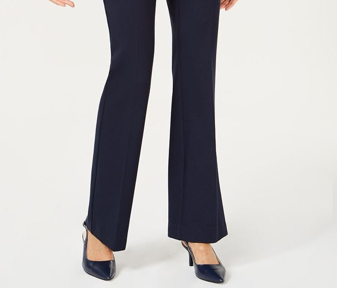 Calça feminina Alfani com acabamento em couro sintético e perna larga, azul, tamanho 16X3