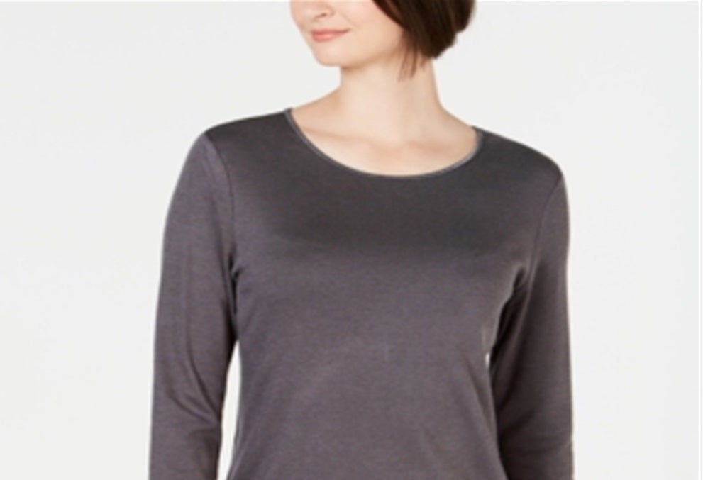 Karen Scott Blusa Feminina Decote Redondo Com Acabamento Em Cetim Cinza Tamanho X-G
