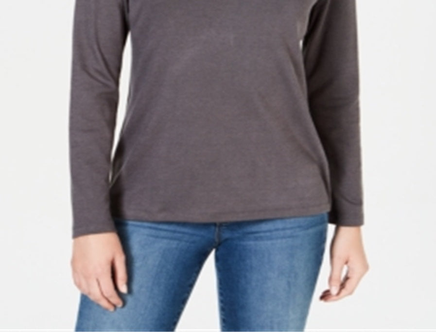 Karen Scott Blusa Feminina Decote Redondo Com Acabamento Em Cetim Cinza Tamanho X-G
