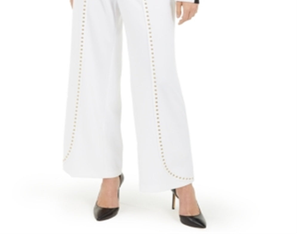 Calça feminina larga com tachas INC International Concepts, branca, tamanho X-S