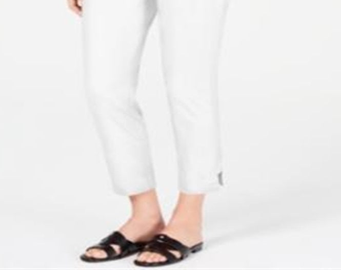 Calça feminina com controle de barriga e tornozelo JM Collection, branca, tamanho pequeno P