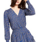 Vestido Feminino Michael Kors Faux Wrap Manga Longa Babados Smocked Azul Tamanho Grande