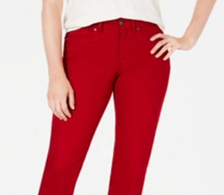 Jeans feminino estilo &amp; co com controle de barriga, perna reta, vermelho, tamanho 2