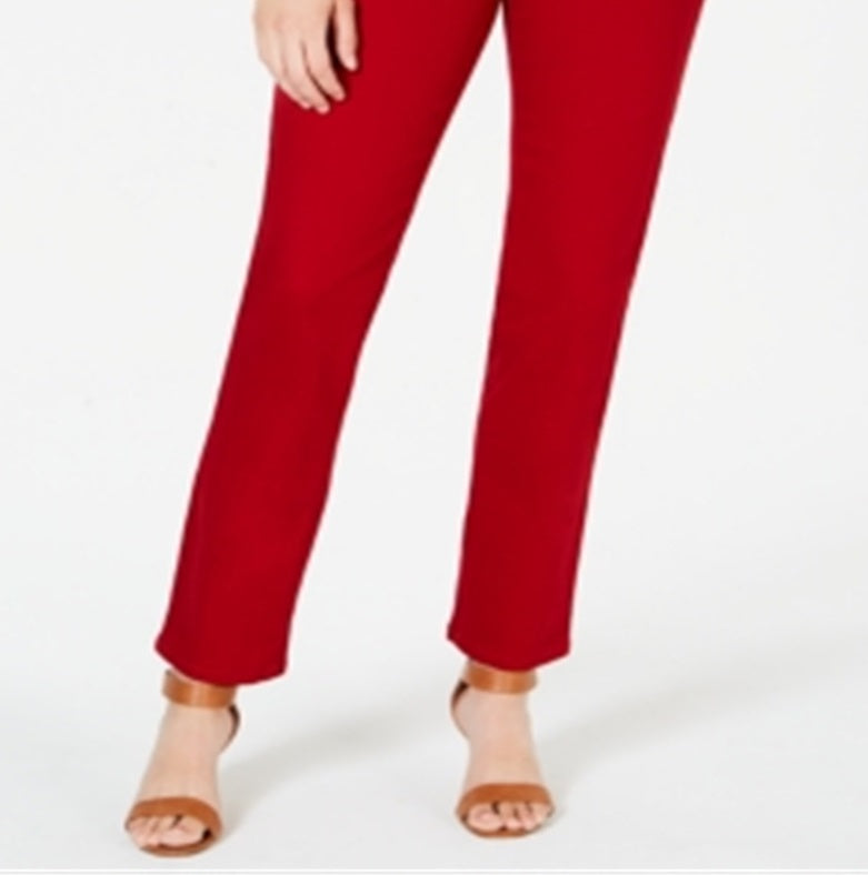 Jeans feminino estilo &amp; co com controle de barriga, perna reta, vermelho, tamanho 2