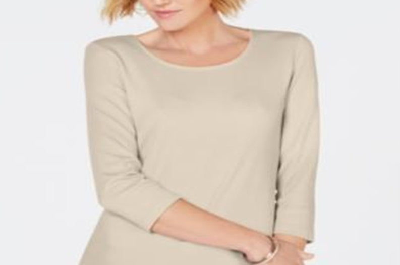 Karen Scott Blusa feminina com decote redondo, marrom, tamanho XX-G