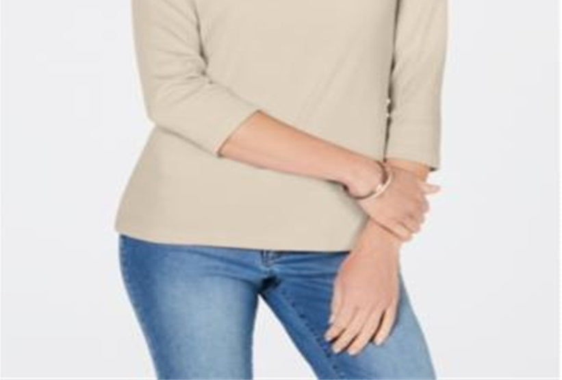 Karen Scott Blusa feminina com decote redondo, marrom, tamanho XX-G
