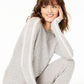 Suéter de cashmere com gola redonda e listras contrastantes feminino Charter Club, cinza, tamanho grande