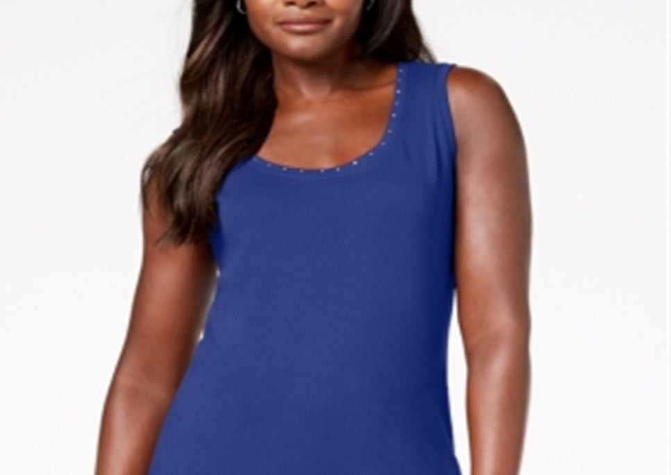 Regata feminina Karen Scott de algodão com tachas, azul, tamanho pequeno P