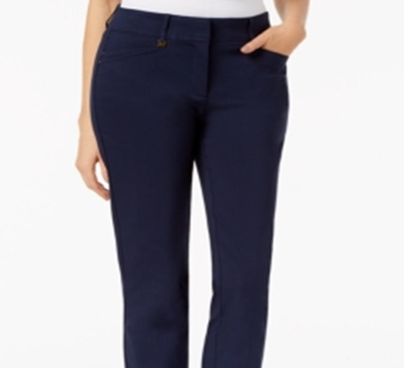 Calça feminina de escritório com perna reta e adelgaçante para barriga JM Collection, tamanho azul 14X4