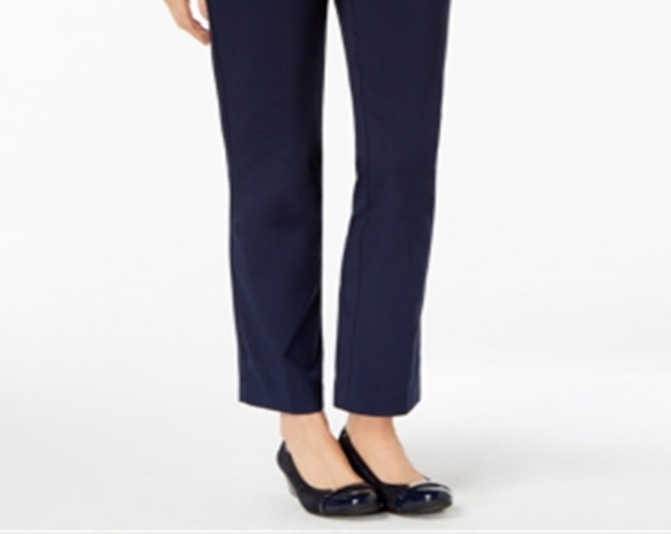 Calça feminina de escritório com perna reta e adelgaçante para barriga JM Collection, tamanho azul 14X4