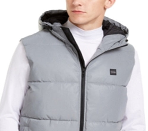 Colete acolchoado com capuz refletivo Calvin Klein masculino, cinza, tamanho médio