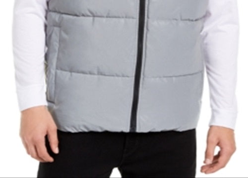 Colete acolchoado com capuz refletivo Calvin Klein masculino, cinza, tamanho médio