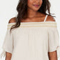JM Collection Blusa feminina de gaze com ombros de fora e franzido, marrom, tamanho P