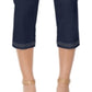 Calça capri feminina com bainha reta e detalhes embelezados, azul, tamanho P