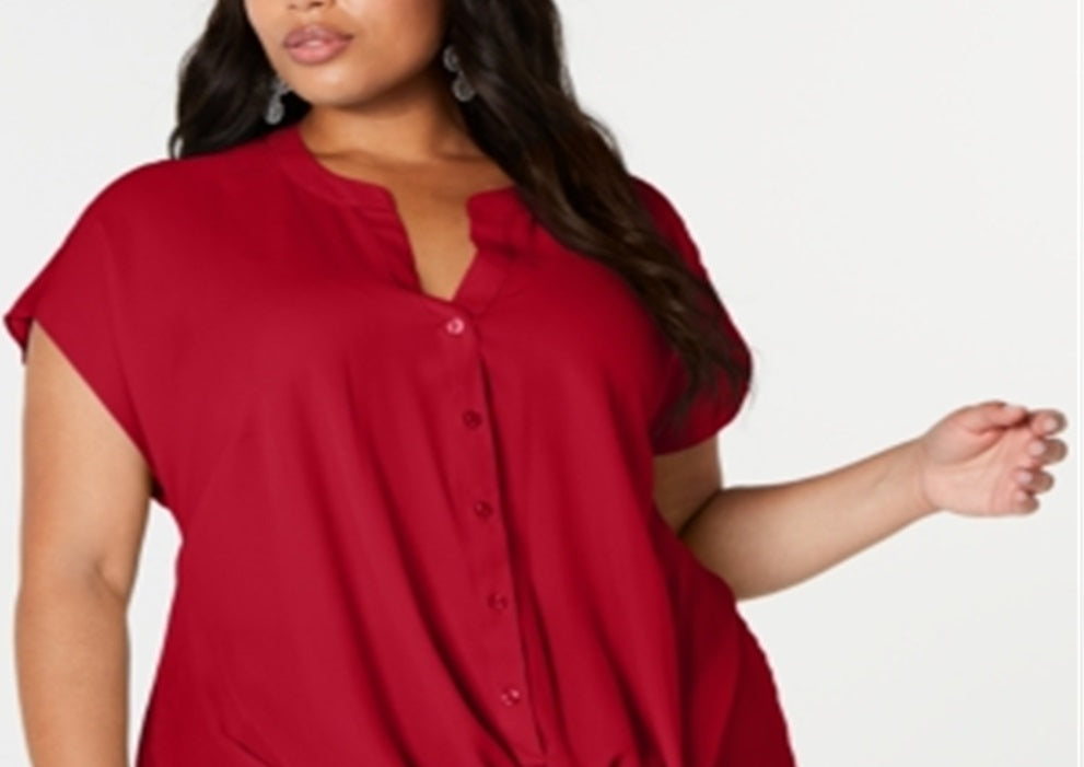 INC International Concepts Top Feminino Plus Twist Front Vermelho Tamanho 1X