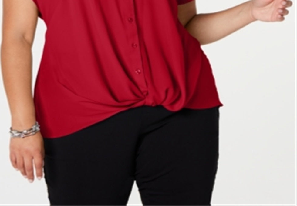 INC International Concepts Top Feminino Plus Twist Front Vermelho Tamanho 1X