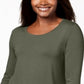 Blusa feminina com decote redondo JM Collection, tamanho P, verde regular e pequeno
