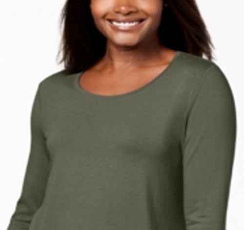 Blusa feminina com decote redondo JM Collection, tamanho P, verde regular e pequeno