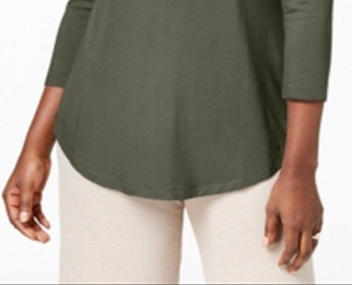 Blusa feminina com decote redondo JM Collection, tamanho P, verde regular e pequeno