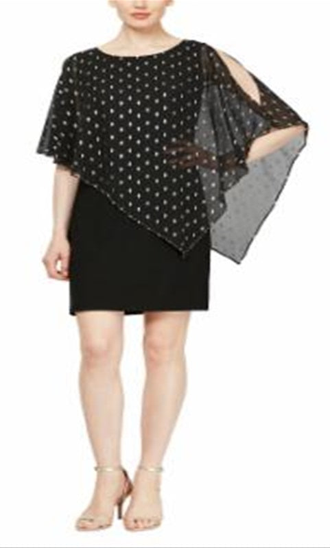 Vestido de coquetel feminino SL Fashions estampado, manga curta, gola alta, acima do joelho, tamanho 16