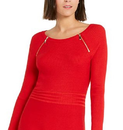 Vestido suéter feminino INC Iternational Concepts com detalhe de zíper e ajuste evasê, vermelho, tamanho XX-G