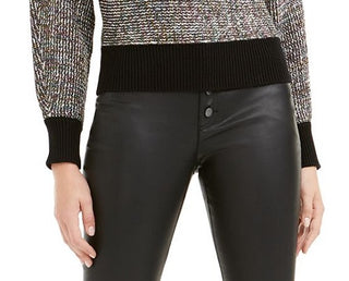 Suéter feminino Bar III com gola redonda e manga comprida mesclada, preto, tamanho médio