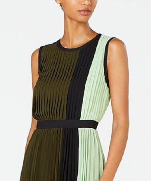 Vestido midi plissado com blocos de cores Alfani feminino, verde, tamanho 6, pequeno