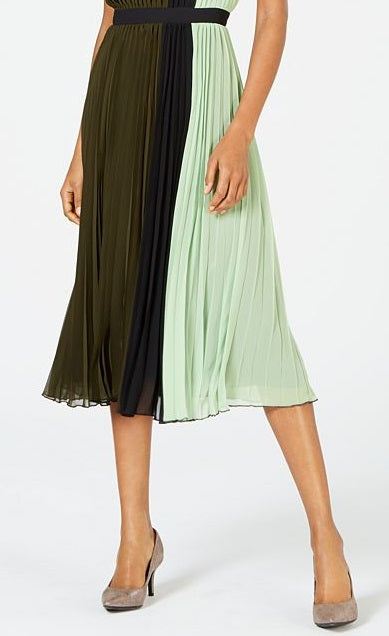 Vestido midi plissado com blocos de cores Alfani feminino, verde, tamanho 6, pequeno
