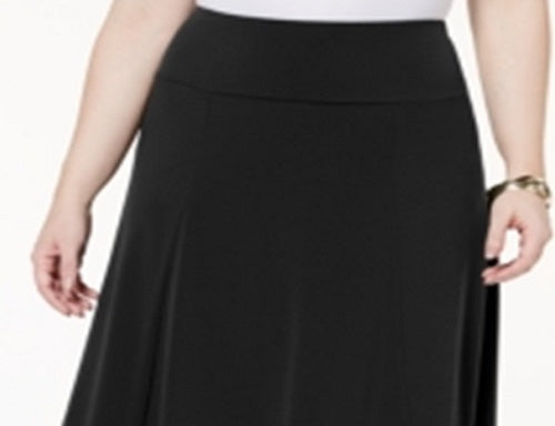 Saia midi feminina com bainha de malha plus size JM Collection, preta, tamanho 3X
