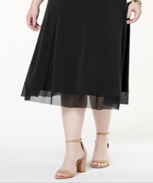 Saia midi feminina com bainha de malha plus size JM Collection, preta, tamanho 3X
