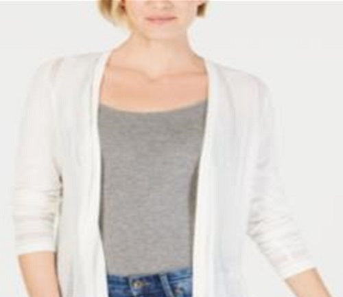 Cardigan feminino de manga comprida aberto Charter Club, branco, tamanho pequeno