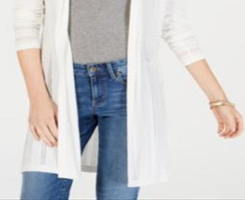 Cardigan feminino de manga comprida aberto Charter Club, branco, tamanho pequeno