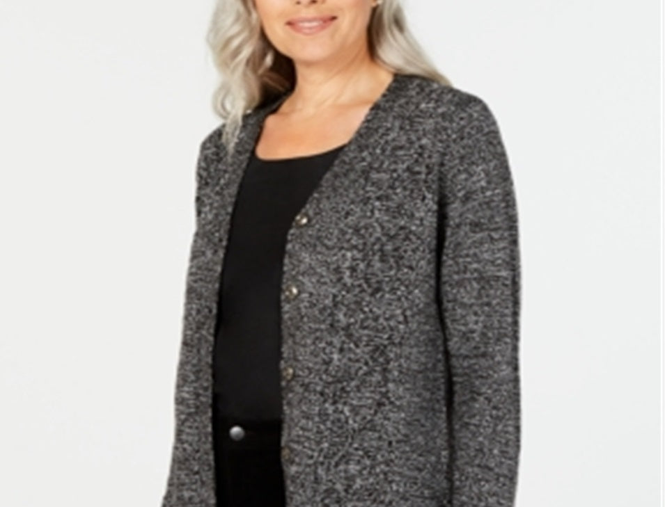 Karen Scott Cardigan Duster Feminino com Botões Frontais Cinza Tamanho Pequeno P