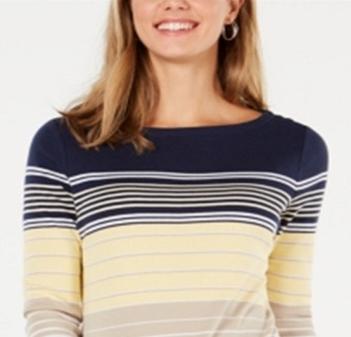 Charter Club Top feminino listrado de algodão Pima com botões e ombros, amarelo, tamanho XX-G