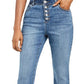 Calça jeans feminina INC International Concepts, cintura alta, ajuste curvilíneo, com botões, azul, tamanho 2