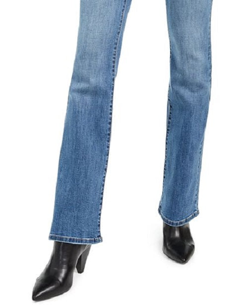 Calça jeans feminina INC International Concepts, cintura alta, ajuste curvilíneo, com botões, azul, tamanho 2