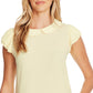 Blusa feminina CeCe com gola plissada e manga curta, amarela, tamanho médio