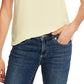 Blusa feminina CeCe com gola plissada e manga curta, amarela, tamanho médio