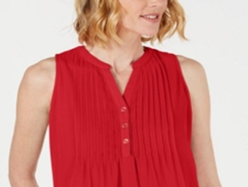 Charter Club Top Feminino Pintucked Vermelho Tamanho Pequeno Pequeno
