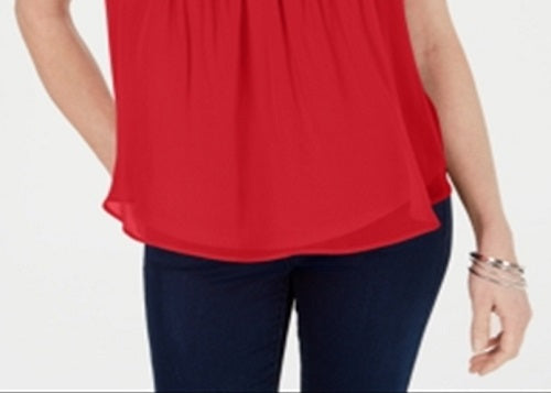 Charter Club Top Feminino Pintucked Vermelho Tamanho Pequeno Pequeno